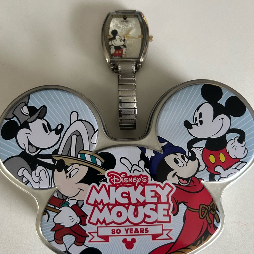 Disney Mickey Mouse Silver Watch with Red and Black Accents